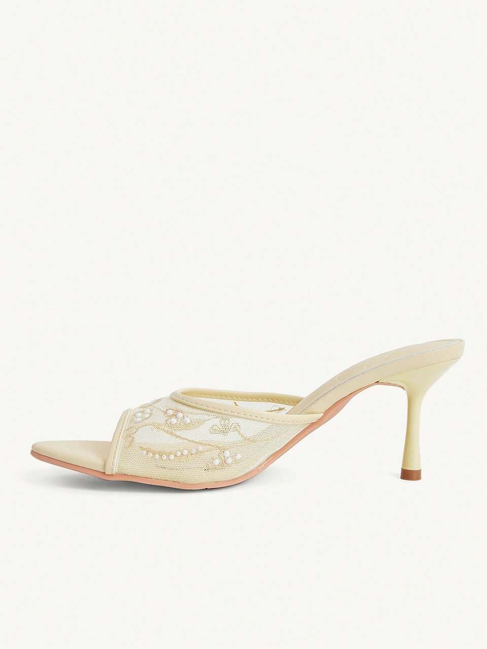 CUCCOO CHICEST Women Shoes Fashion Elegant Pointed Pale Yellow Mesh Embroidered Hot Beaded Open-Toed High Heeled Sandals, Date Commuter Wear
