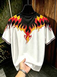 Gritte Field Men's Casual Sports Flame Print Short Sleeve Soccer Jersey T-Shirt - Multicolor - View 2