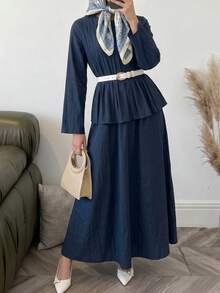 Solavon Conjunto de 2 piezas de camisa y falda de unicolor para mujer - Azul Marino - Ver 2