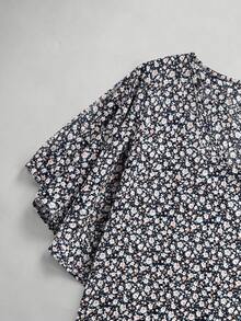 SHEIN Clasi 女款夏季花卉露肩上衣，優雅度假與派對穿搭 - 藏蓝色 - 查看 5