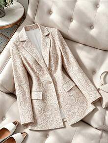 SHEIN Franclia 女款辦公套裝：仿蕾絲印花西裝外套（適合春夏與秋冬） - 彩色 - 查看 1
