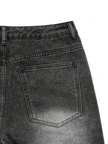 Manfinity Denimwave 男士街頭風哥德式十字印花黑白對比牛仔喇叭褲 - 黑色 - 查看 6