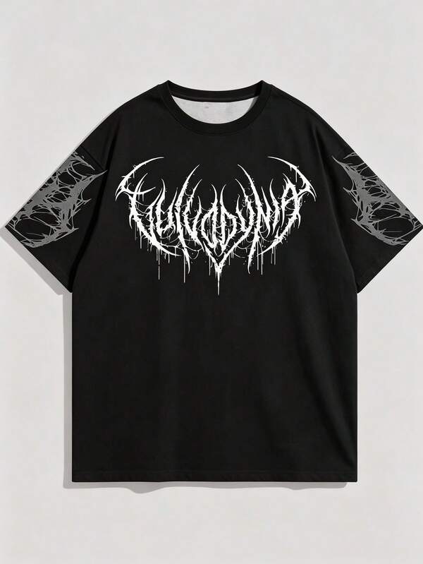 Sport MetroGents Men's Plus Size Gothic Print Sports T-Shirt