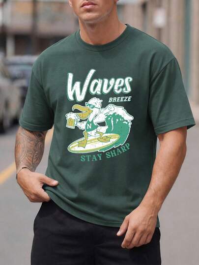 Sorvial Men's Letter Cartoon Print Casual Daily Summer T-Shirt