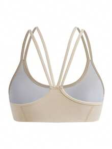 SHEIN Cheerettes 女款黃色休閒日常運動內衣 2件組 柔軟彈性面料 可拆式胸墊 多條式背帶 適合瑜珈健身房穿著 - 杏色 - 查看 8