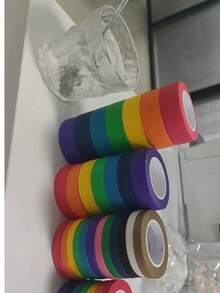 1/7/12 捲鮮豔彩色遮蔽紙膠帶，紙製自黏裝飾膠帶禮品，剪貼簿計畫本和紙膠帶，適用於禮物包裝，中高黏性皺紋紙，易撕遮蔽膠帶，適用於噴漆遮蔽與 DIY 手作 - 彩色 - 查看 11