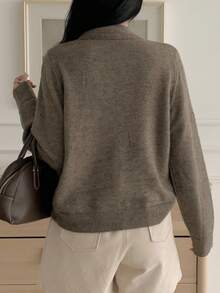 Dazy Tall Sweater Pullover Kasual Wanita dengan Pita dan Tali untuk Musim Gugur - Coklat - View 6