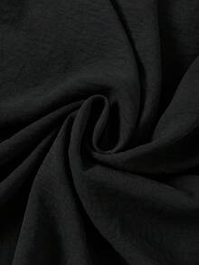 SHEIN LUNE CURVE 大尺碼女款拼接條紋圓領短袖鈕扣設計休閒洋裝 - 黑色 - 查看 7
