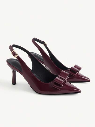 CUCCOO CHICEST Burgundy Pointed Toe Stiletto Round Cut Double-Layer Bow Women's High-Heeled Shoes Fashionable And Sexy Four-Season Commuting Daily Versatile