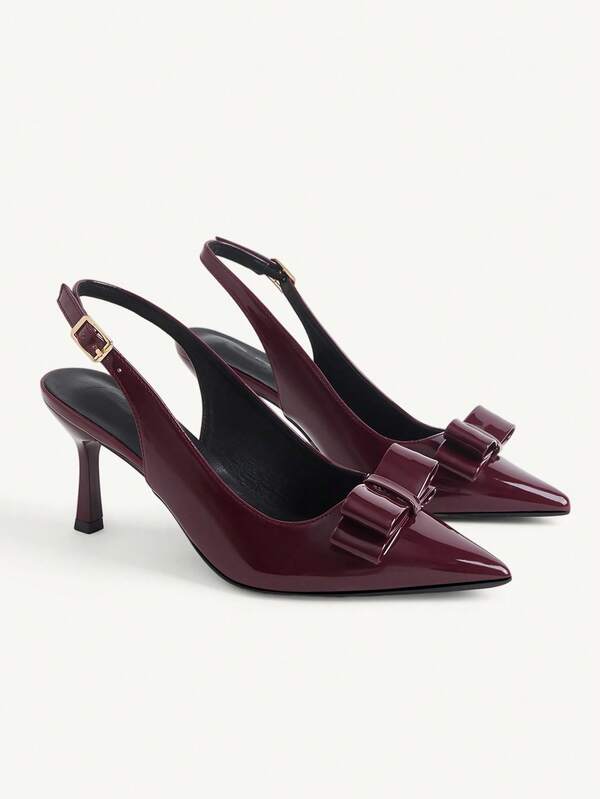 CUCCOO CHICEST Burgundy Pointed Toe Stiletto Round Cut Double-Layer Bow Women's High-Heeled Shoes Fashionable And Sexy Four-Season Commuting Daily Versatile