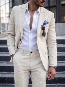 Manfinity Mode Men's Casual Versatile Jacket & Pants Suit Set - Apricot - View 3