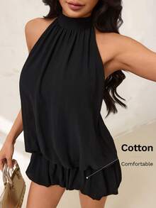 SHEIN PETITE Summer Elegant Sexy Backless Halter Neck Mini Dress Party Club Black - Black - View 3