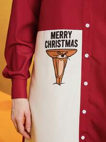 TOM & JERRY X SHEIN Ladies Cartoon Pattern Front Button Shirt Dress Nightgown - Multicolor - View 8