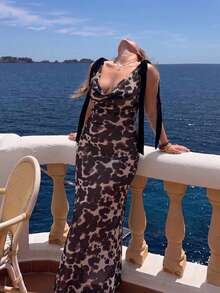 GalTyme Plus Size Women's Pink Cowl Neck Shoulder Knot Sleeveless Fashion Dress Party Summer Sexy - Multicolor - View 5