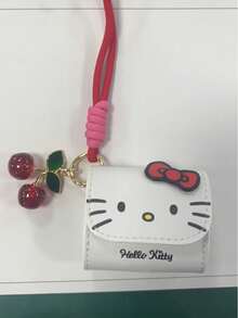 HELLO KITTY AND FRIENDS | SHEIN 可愛貓咪印花迷你收納小包，附櫻桃吊飾與編織掛繩，亦可作為零錢包或包包裝飾 - 紅色蝴蝶結款 - 查看 7