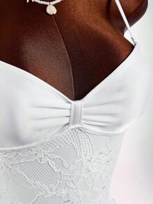Amplova Women's One-Piece Bandeau Swimsuit With Lace, Sexy And Avant-Garde, Suitable For Vacation Wear, Tie-Front, Bow Back, Ruffled Hem, Night White Summer - White - View 8