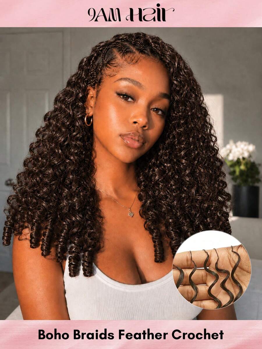 Boho Braids S4 Highlight Burmese Curly Unfelt Wig Crochet Human Hair Extensions Feather Crochet Hair For Miracle Knots Soft Fluffy Texture Lightweight Natural Looking Easy Installation Time Saving Styling Reusable Hair Extensions 16-24 Inch - S4 - View 1