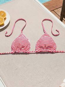 Swim Mod Top de bikini triangular sin espalda con tirantes para hombros y estampado floral pequeño lindo para mujer - Multicolor - Ver 2