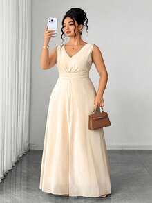 Elenzga Women's Plus Size Elegant Cinched Waist Jumpsuit - Apricot - View 5