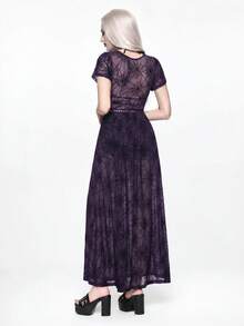 ROMWE Spring/Summer Vacation Beach Dark Gothic Sheer Spider Web Open Front Shirt - Purple - View 2