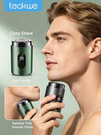 Teckwe 1 Piece Abs Mini Electric Shaver Digital Power Display High Speed Sharp Blade Double Click Start Rechargeable Portable Waterproof Travel Facial Razor For Men Daily Business Trip Outdoor Spring Summer Autumn Winter Trending Men Grooming Gadget 300mAh