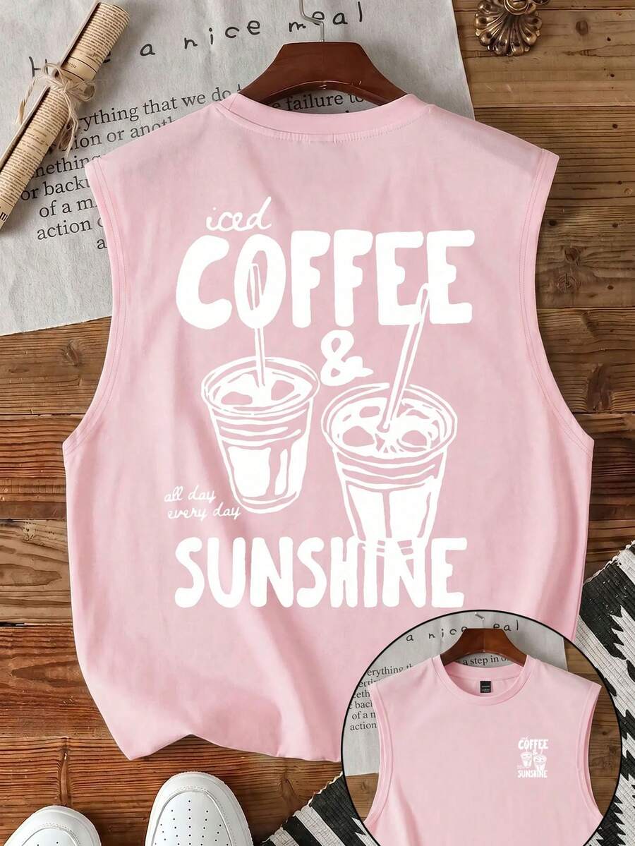 Daypath Men's Coffee Print Pink Tank Top - Pink - View 1