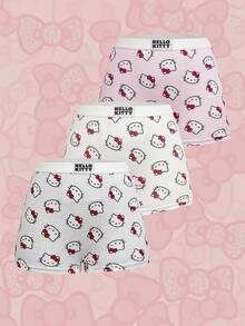 HELLO KITTY AND FRIENDS | SHEIN 女款卡通印花舒適四角內褲 - 粉色 - 查看 1