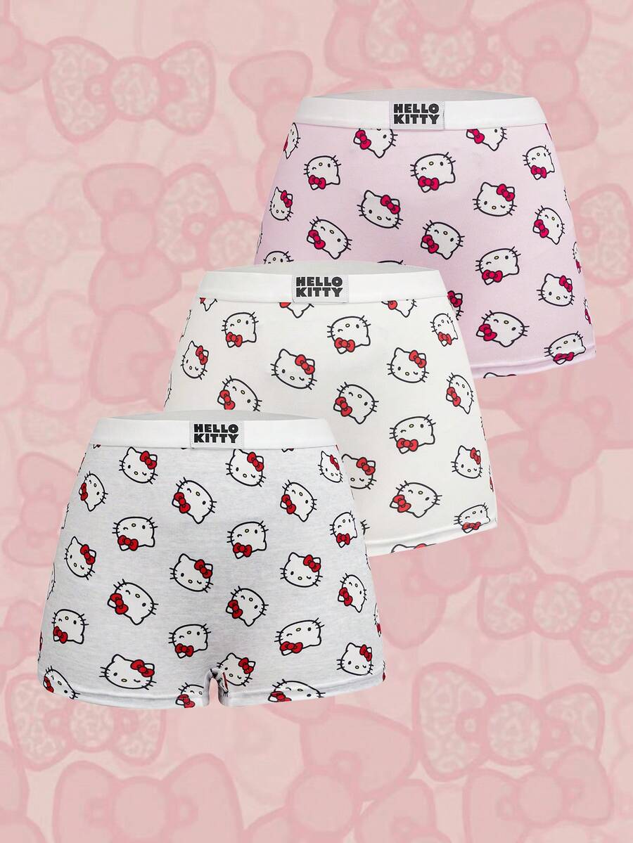 HELLO KITTY AND FRIENDS | SHEIN 女款卡通印花舒適四角內褲 - 粉色 - 查看 1