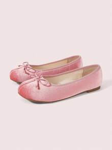 CUCCOO DOLLMOD Women's Velvet Bow Detail Split Toe Flat Elegant Pink Ballet Flats Daily Casual Shoes Fall Shoes - Pink - View 2