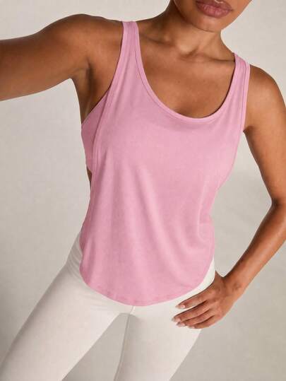 SHEIN BAE Solid Color Hollow Splice Racerback Sports Tank Top