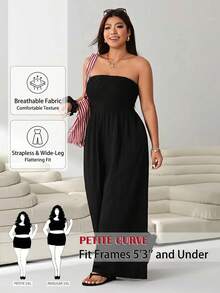 SHEIN PETITE CURVE Plus Size Women's Solid Color Backless Wide Leg Jumpsuit Fall Women - Black - View 1