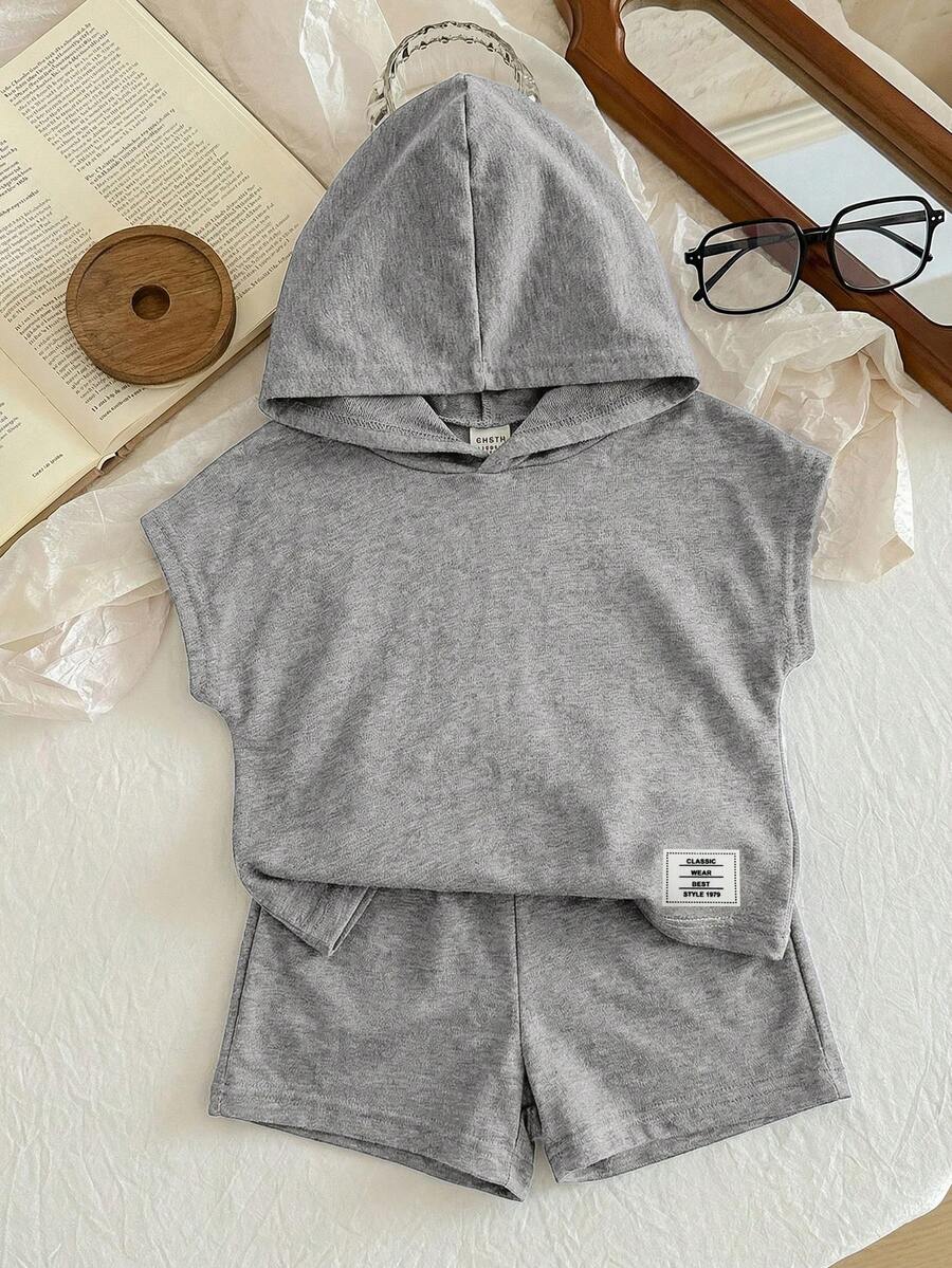 2pcs Baby Boy Letter Print Hoodie T-Shirt And Shorts Casual Outfit - Light Grey - View 1