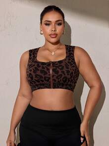 SHEIN Rhythm Era Women's Plus Size Leopard Print Casual Daily Gym Gym Sports Sports Bra Gym Sports Chocolate Brown Summer Gym Sports - Brown - View 5
