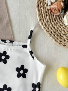 SHEIN Playful Pals Baby Girls Summer Sweet Lady Knit Camisole Slim Fit 3pcs Set Romper - White - View 7