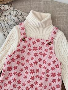 Emery Rose Kids Emery Rose Kids 小女孩兒童可愛酒紅色燈芯絨秋冬連身裙，附荷葉邊口袋與肩帶設計 - 粉色 - 查看 4