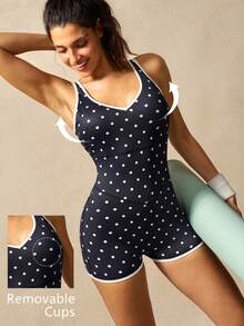 VARSIVA Women's Polka Dot Print Backless Sleeveless Athletic Romper - Black and White - View 12