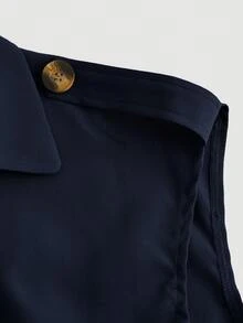 SHEIN MOD 卡其色翻領繫腰長款風衣，復古外套，冬季大衣，度假穿搭 - 藏蓝色 - 查看 5