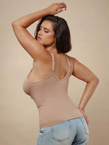SHEIN BAE CURVE 1 件女士无缝塑身上衣，腰腹部瘦身，简约舒适 - 摩卡棕 - 查看 2