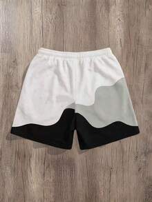 Manfinity Joysei Pantalones cortos casuales para hombre con estampado de letras, cintura con cordón y color de contraste, para vacaciones - Gris - Ver 2