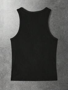 ROMWE MEN Goth 男士夏季時尚卡通印花背心 - 黑色 - 查看 2