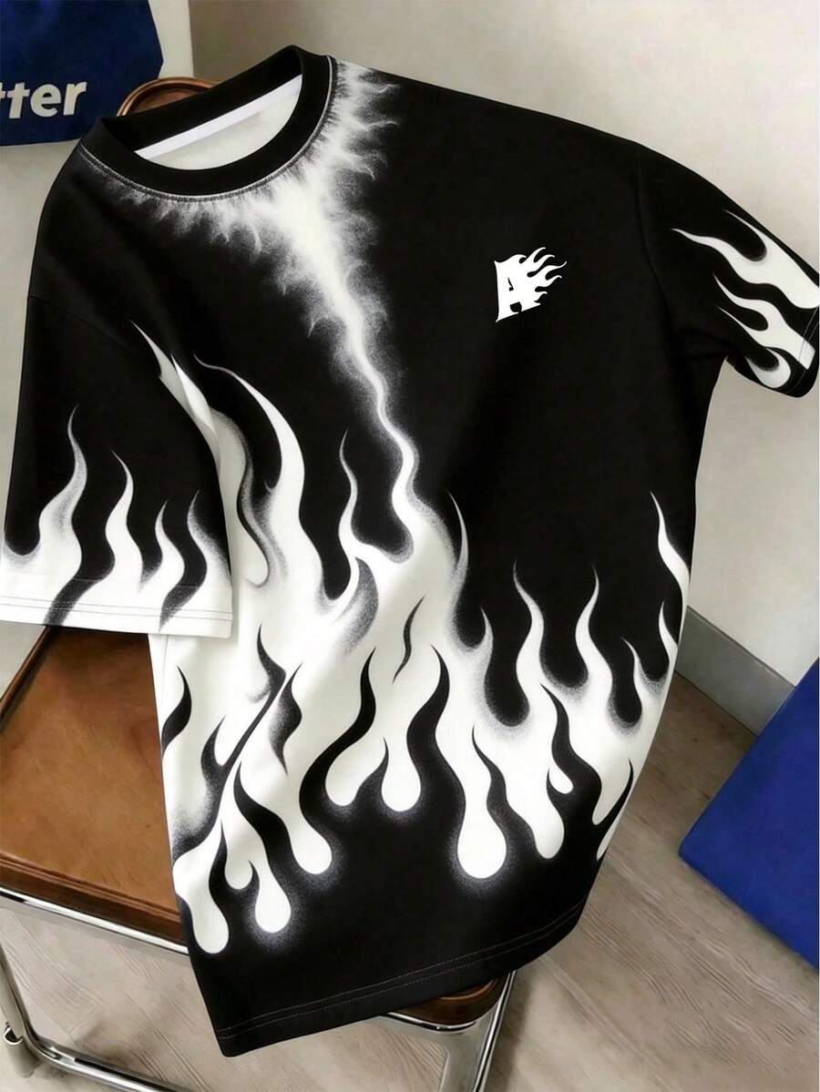 Gym Rark Men's Plus Size Flame Print Sports T-Shirt - Black - View 1