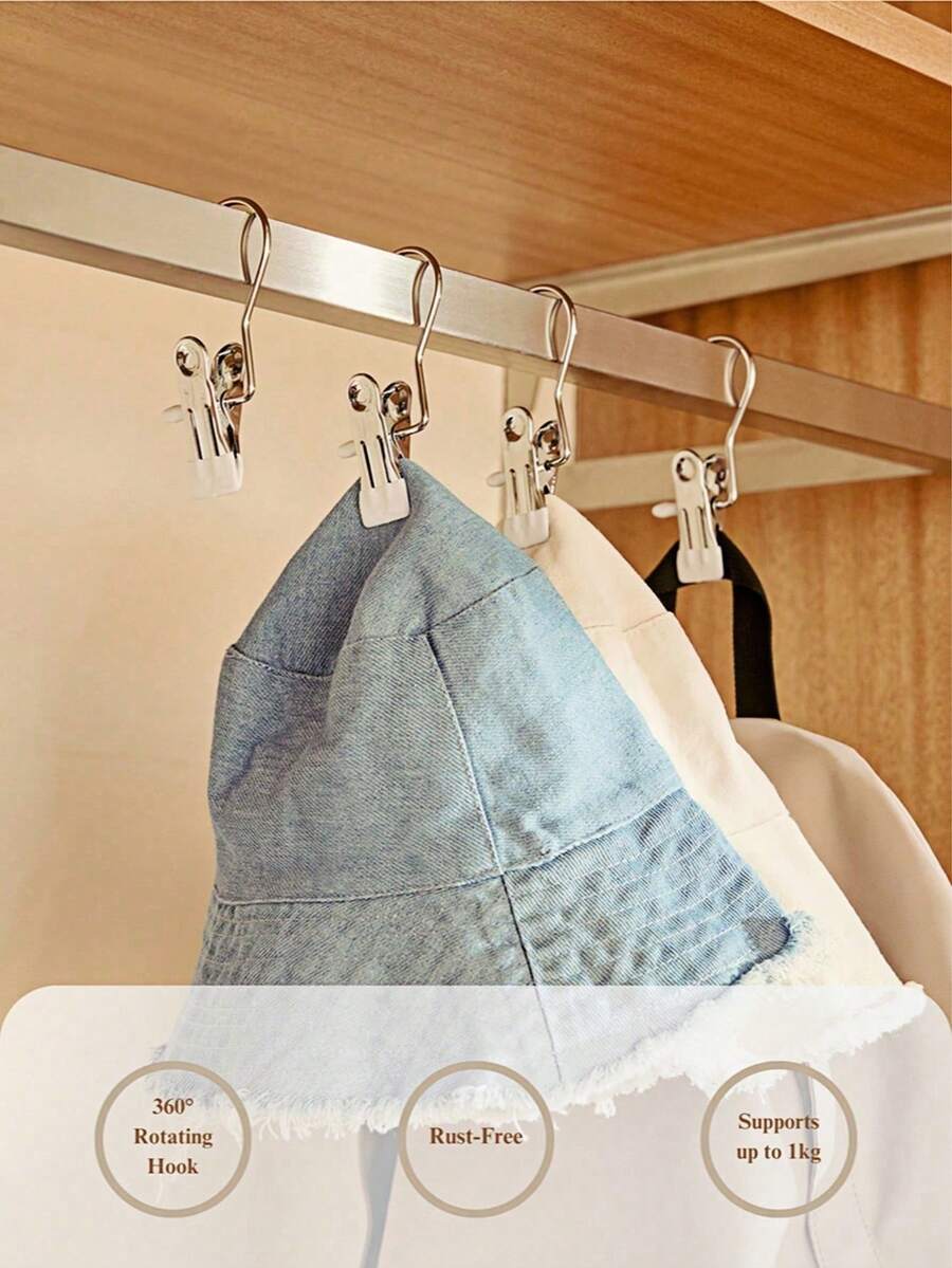 Haus Hana 360° Rotating Multifunctional Stainless Steel Hook Three-Word Clip, Sock Drying Rack, Stainless Steel Belt Drying Rack, Clothes Rack, Multifunctional Sock Drying Artifact For Home Balcony, Home Dipped Plastic Traceless Storage And Drying Hat Clip, Scarf Scarf Clip, Balcony Clothes Rack, Bedroom Wardrobe Storage Rack Non-Slip Clothes Rack, Heavy And Sturdy, An Essential Tool For Storing Clothes In Dormitories During The School Season, Used For Home Clothespins - Multicolor - View 1