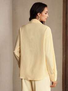 Anewsta Chemise décontractée à manches longues boutonnée simple avec motif crabe pour femmes - Jaune citron - Voir 2