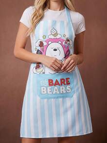 We Bare Bears X Joivida 1件裝可愛白色北極熊主廚冰淇淋美食字母印花拼色可重複使用易清洗圍裙 - 彩色 - 查看 2