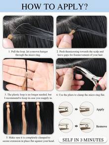 Micro Loop Human Hair Extensions Premium Virgin Remy Hair 1B# Natural Color Reusable Invisible Micro Link Bead Hair No Glue No Tape Design 50Pcs 14-22 Inch Anti Shedding Soft Texture Ideal For Full Head Makeover Holiday& Hairstyle For Girls & Women - S1B - View 7