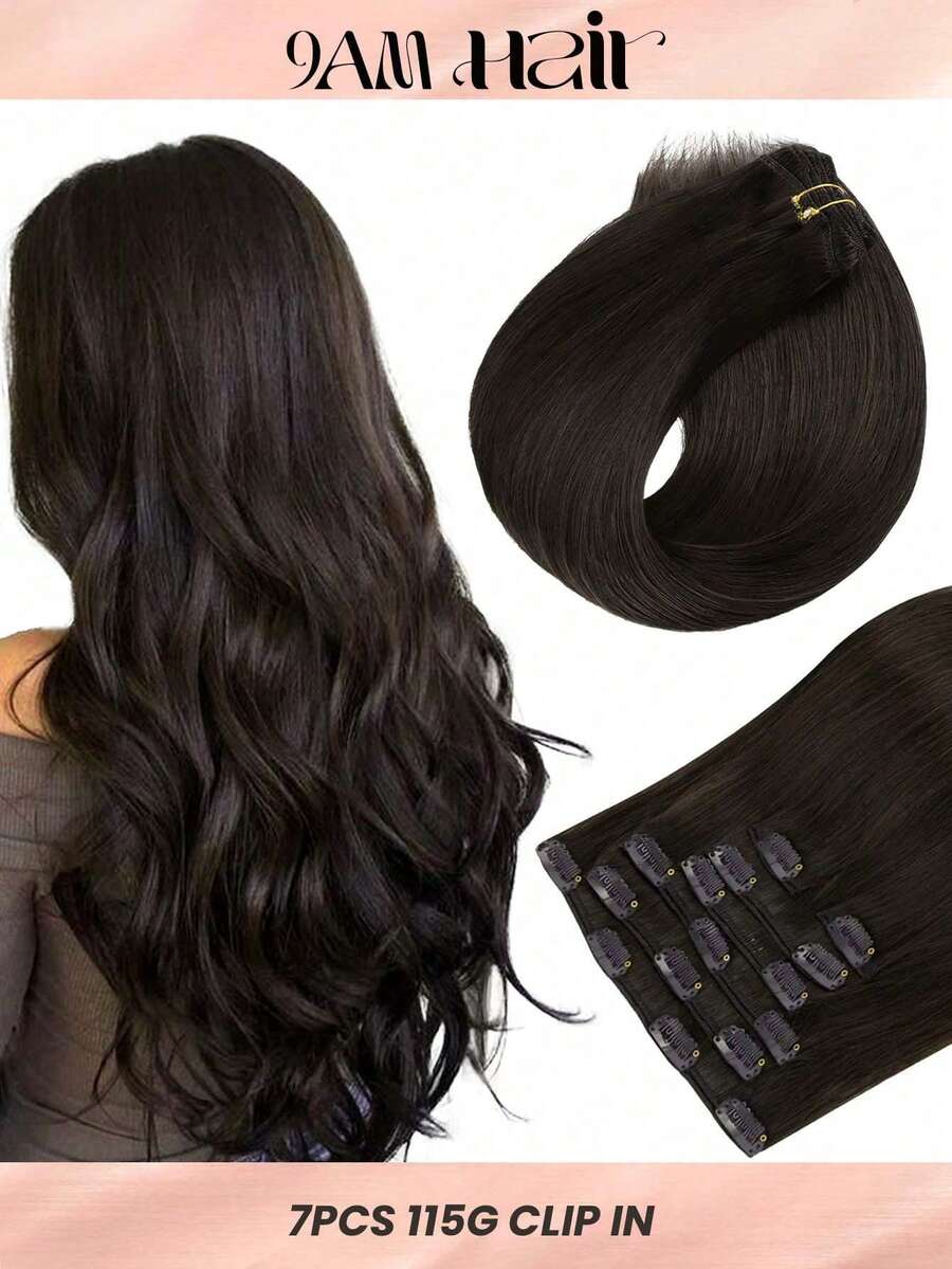7PCS Straight Clip In Hair Extensions 100% Real Human Hair 14-24 Inch 115G Double Weft Invisible Clip Hair Extensions Remy Natural Human Hair For Women Girls Daily Use - S2 - View 1