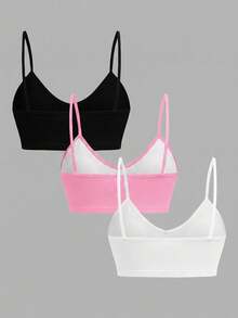 SHEIN Tween Girl 3件組 女童簡約基本款 V領加墊透氣內衣套裝 白色 - 彩色 - 查看 3