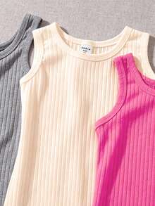 SHEIN 女童羅紋無袖連身褲 3色休閒運動旅行套裝 - 彩色 - 查看 4