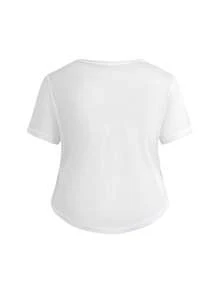 SHEIN Cheerettes Women's Plus Size Simple Versatile Crew Neck Short Sleeve Sports T-Shirt White Breathable Moisture Wicking Sheer Athletic For Gym Running Camise - White - View 5