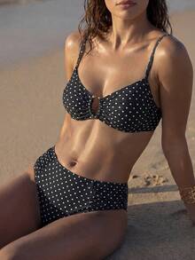 Swim Chiccia Women's Summer Beach Polka Dot Spaghetti Strap Sexy Bikini & Triangle Bottom Two-Piece Swimwear Set - Multicolor - View 3